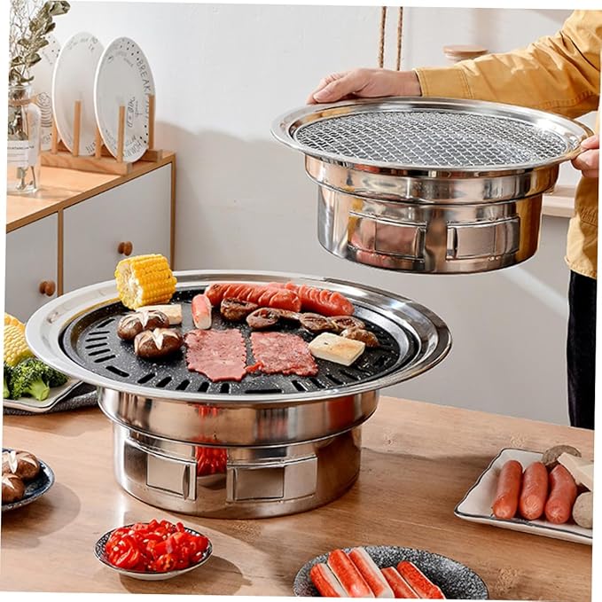 GANAZONO Portable Stainless Steel Korean Charcoal Grill Mini Bbq Stove with Grill Rack, Outdoor Compact Barbecue Stove for Camping and Housewarming