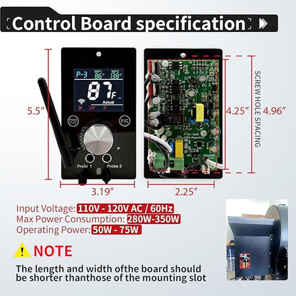 Universal WiFi PID Smart Grill Controller Upgrade Kit for Pit Boss, Traeger, Z Grills & Asmoke Pellet Smokers, APP-Enabled Temperature Control Board with 1 Hot Rod, 180°F-500°F, 1°F Steps
