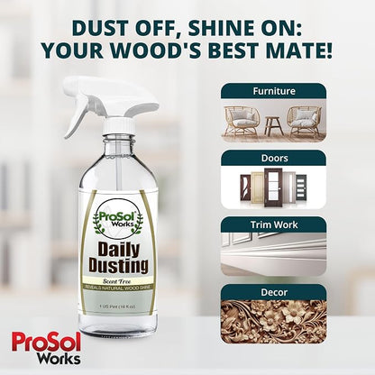 Daily Dusting Spray Surface Cleaner 16 oz - Wood Cleaner Cleaning Spray for Tables, Banisters, Old Wooden Cabinet, Doors, Decors & Antique Restorer Revealing Natural Shine
