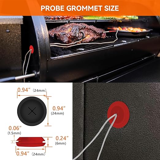 2-Pack Meat Thermometer Replacement for Pit Boss Pellet Grills and Smokers, 3.5 mm Plug Waterproof Probes with 2 Pack Probe Grommets