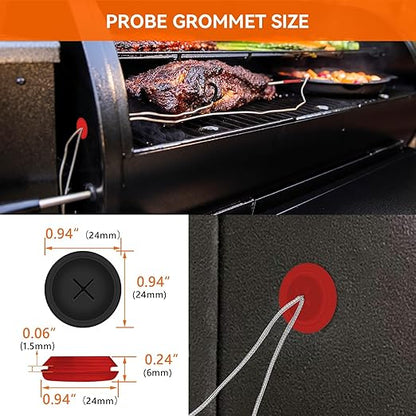 2-Pack Meat Thermometer Replacement for Pit Boss Pellet Grills and Smokers, 3.5 mm Plug Waterproof Probes with 2 Pack Probe Grommets