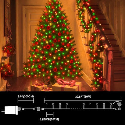 33ft Christmas Decorative Mini Lights, 100 LED Green Wire Fairy Starry String Lights Plug in, 16 Lighting Modes for Indoor Outdoor Xmas Tree Wedding Party Decoration (Red/Green/Warm)