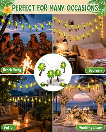 Palm Tree String Lights, Summer Patio String Lights with 10 Palm Tree Light | 8.5Ft Plug in Indoor Fairy Lights for Outdoor Indoor Beach Tropical Party Bedroom Birthday Decor, White Wire