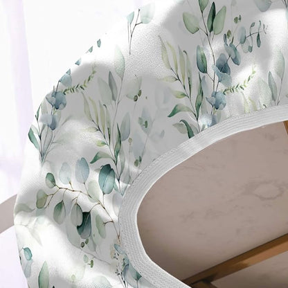 Spring Leaf Oval Elastic Fitted Tablecloth, Floral Sage Green Leaves Elastic Edged Polyester Wipeable Table Cloths, Indoor Holiday Family Banquet and Outdoor Patio Use, Fits for 42" x 60" Oval Table