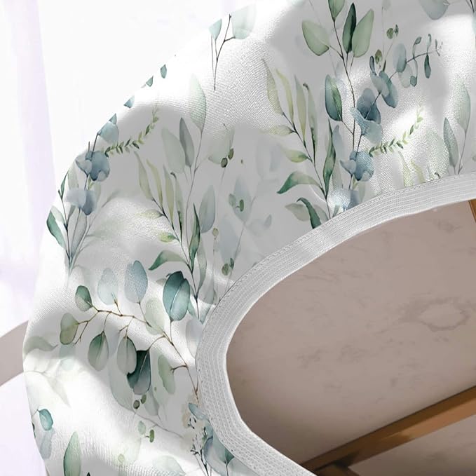 Spring Leaf Oval Elastic Fitted Tablecloth, Floral Sage Green Leaves Elastic Edged Polyester Wipeable Table Cloths, Indoor Holiday Family Banquet and Outdoor Patio Use, Fits for 54" x 76" Oval Table