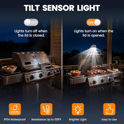 Grill Light BBQ Light for Blackstone and Weber Grill, Auto On and Off | 160° beam, 2 brightness levels, 4000mAh, USB-C Charge, IP54 Waterproof, Grilling Accessories Grill Gifts for Men Dad Husband