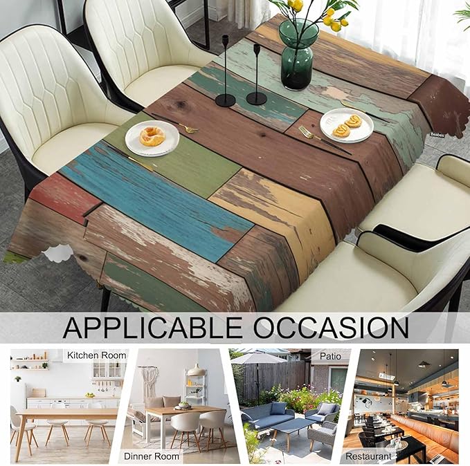 Tablecloth Grunge Wood, Retro Wooden Plank Brown Rectangular Table Cover Kitchen Table Cloth for Dining Hotel Canteen Coffee BBQ Parties Tabletop Decoration, 52x70 Inch