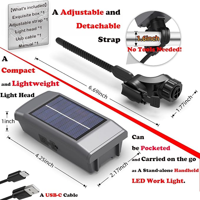 Solar/USB-C Grill Lights for Outdoor Grill | Compatible with Blackstone/Weber/Big Green Egg, Rechargeable LED Work Light, Gifts for Men, BBQ Accessories