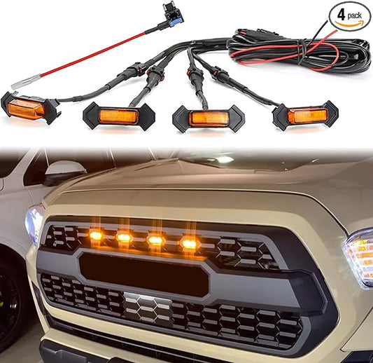 LED Grill Lights for 2016-2022 Aftermarket Toyota Tacoma TRD PRO Grille with Harness & Fuse(Amber light with Amber housing)
