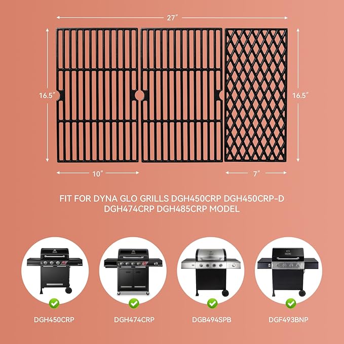 DGH450CRP Cooking Grates for Dyna-Glo Gril, Fits DGH450CRP-D DGH474CRP DGH485CRP DGF493BNP DGB495SDP-D DGB494SPB DGB463CNP DGH451CRP DGH483CRP 4 Burner Gas Grills, Cast Iron Replacement Grill Grates