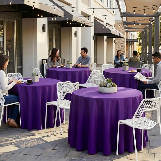 8 Pack Purple Round Tablecloth 90 Inch | For 3Ft-5Ft Round Table, Wrinkle Resistant Table Cloth, Washable Polyester Fabric, For Wedding Party Banquet Buffet Camping