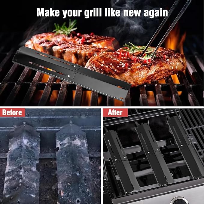 Adjustable Porcelain Steel Heat Plate Shield, Heat Tent Grill Parts for Charbroil Nexgrill, Backyard Grill, Brinkmann, Burner Cover Replacement for Gas Grills Extends from 11.7" up to 21" L, 4 Pack