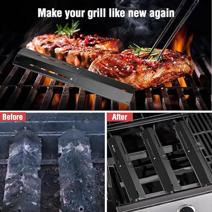 Adjustable Porcelain Steel Heat Plate Shield, Heat Tent Grill Parts for Charbroil Nexgrill, Backyard Grill, Brinkmann, Burner Cover Replacement for Gas Grills Extends from 11.7" up to 21" L, 4 Pack
