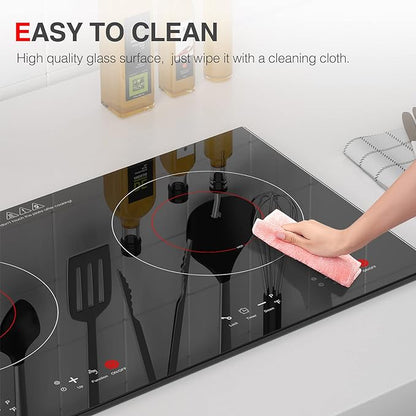 4000w Electric Cooktop, 24" Electric Stove 2 Burner Hot Plate Built-in Double Burner Cooktop with LED Touch Screen,9 Heating 9 Temperature,Kids Lock & Timer,Suitable for all Pans