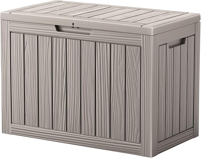 45 Gallon Outdoor Storage Box, Waterproof Resin Deck Box with Side Handles, Lockable Outdoor Bench for Indoor & Outdoor Use, Storage Bin for Patio Cushions, Garden Tools, Khaki