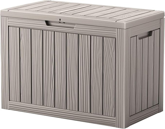 45 Gallon Outdoor Storage Box, Waterproof Resin Deck Box with Side Handles, Lockable Outdoor Bench for Indoor & Outdoor Use, Storage Bin for Patio Cushions, Garden Tools, Khaki