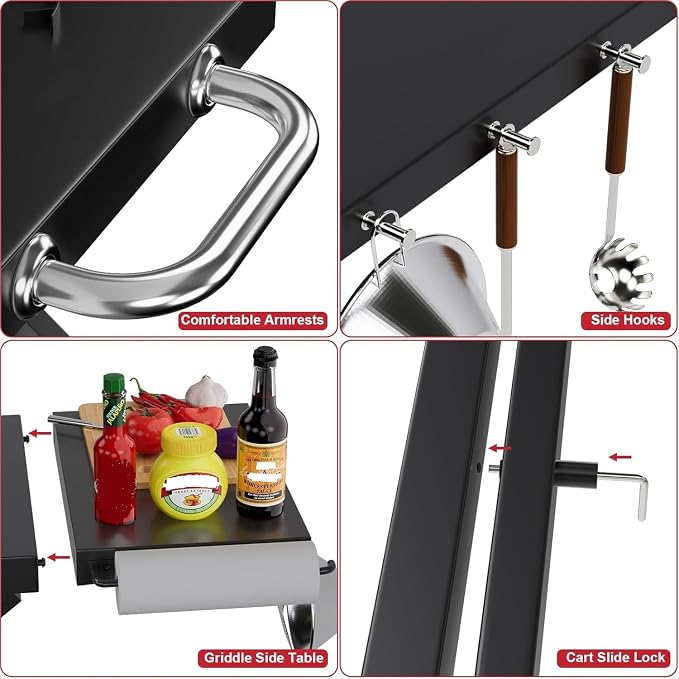 Grill Stand for Ninja Woodfire Outdoor OG700 OG800 Series, Portable Folding Grill Table Cart for Ninja Woodfire OG701 OG850 OG951 and OO101 Pizza Oven with Side Table
