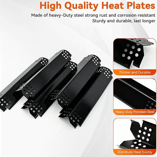 Grill Replacement Parts for Nexgrill 5-Burner 720-0888 720-0888N 720-0888A | 4-Burner 720-0830H 720-0830 Matte Cast Iron Cooking Grates, Porcelain Steel Heat Plate + Burner Tubes Kit for Nexgrill Parts