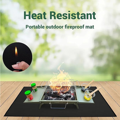 Charmline 14x9inch Small Foldable Portable Charcoal Grill, Charcoal Grills for Camping, Picnics, Gardens and Beach Parties, Green, With 32x20in Fireproof Mat