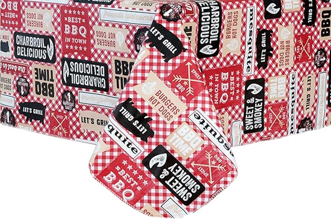 Mesquite BBQ Flannel Backed Indoor Outdoor Vinyl Table Linens, 52-Inch by 70-Inch Oblong (Rectangle) Tablecloth