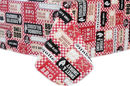 Mesquite BBQ Flannel Backed Indoor Outdoor Vinyl Table Linens, 52-Inch by 70-Inch Oblong (Rectangle) Tablecloth