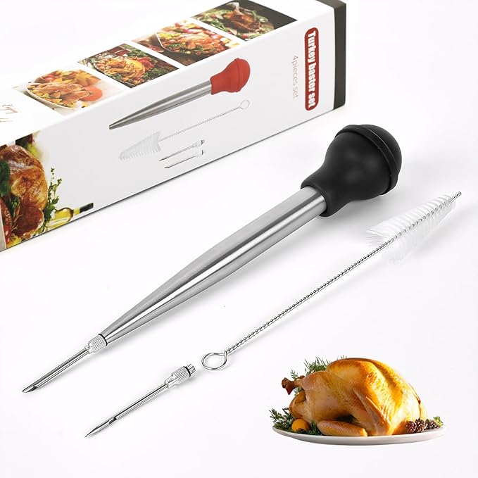 Large Turkey Baster with 2 Stainless Steel Needles,injector marinades for meats,turkey basters for cooking red (Black)