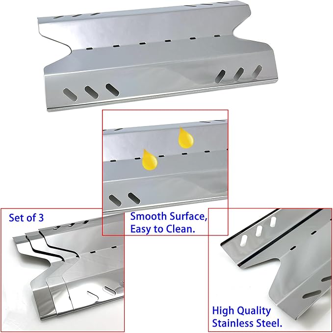 Kit DG187 Replacement for Members Mark BQ05046-6, BBQ Pro BQ05041-28, BQ51009, Sam's Club, Outdoor Gourmet BQ05037-2, BQ05046-6A Gas Grills, Burner Tube, Stainless Steel Heat Plate, 3pk