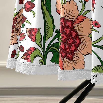 Vintage Red Floral Round Tablecloth 60" Waterproof Spillproof Polyester Fabric Table Cover with Zipper Umbrella Hole for Outdoor Patio Garden Dining Party