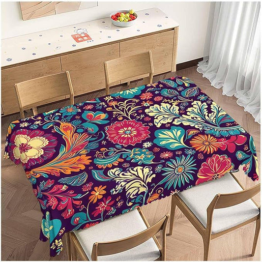 Rectangle Tablecloth Paisley Floral,Colorful Geometric Paisley Flowers BBQ Table Cloth Coffee Table Cover 52x70 Inch Tablecloths for Home Canteen Dining Kitchen Outdoor