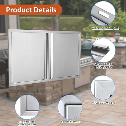 BI-DTOOL Outdoor Kitchen Double Doors 30" W X 21" H BBQ Access Door Thickened 304 Brushed Stainless Steel Doors for Indoor/Outdoor Kitchen Outdoor Cabinet Barbeque Grill or BBQ Island