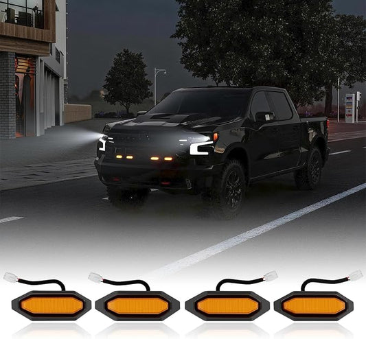 4pcs LED Front Grille Lights Compatible with 2022-2025 Chevy Silverado 1500 ZR2 Decorative Grille Lights with Fuse Wire Front Lamps Replacement for 2022-2025 Chevy Silverado Accessories