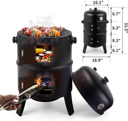 Portable Charcoal Grills, Adjustable Barrel Grill for Backyard | Portable Charcoal Grills with Built-in Thermometer, Adjustable Barrel Grill for Outdoor Backyard