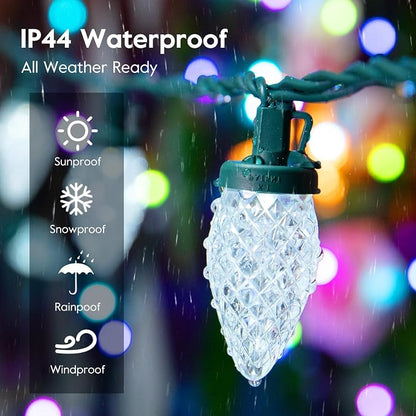 Minetom 100 LED C9 LED Christmas Lights Outdoor, 66FT Lighted Length Plug-in Waterproof C9 String Lights with Timer & Memory Function, 8 Modes, Connectable, for Tree Home Yard Party Indoor, Warm White