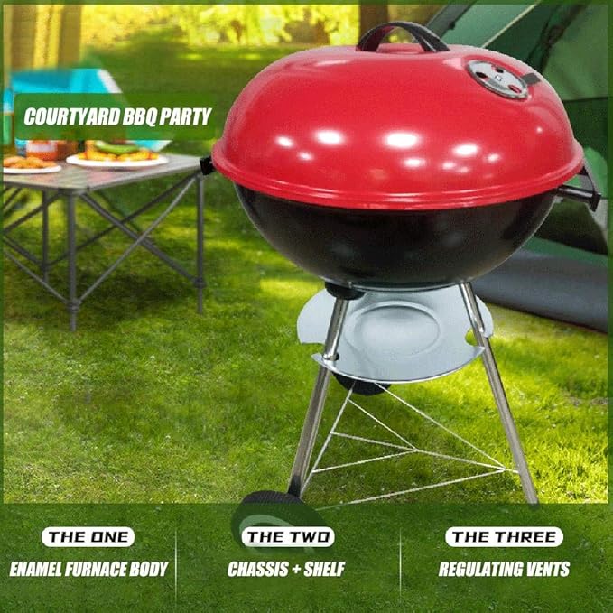 Portable Charcoal Grill for Camping BBQ, Outdoor Barbecue Grill with Lid, Small Round BBQ Grill for Tailgate, Backpacking, and Patio Cookouts,A-1