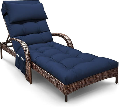 Outdoor Chaise Lounge Chair Cushion, Waterproof Outdoor Chair Cushions for Patio Furniture, 71 x 21 x 4 Inches Replacement Chaise Lounge Cushion with Ties (Blue)