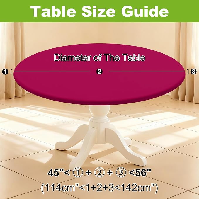 Smiry Round Spandex Tablecloth, Elastic Fitted Washable Tablecloths for 45"-56" Tables, Waterpoof Stretch Picnic Table Cover for Dining, Indoor and Outdoor, Fuchsia