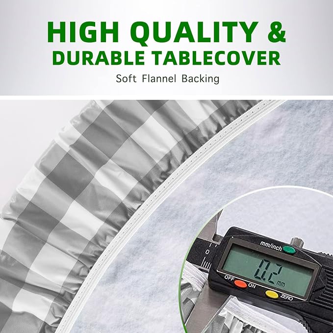 UMINEUX Fitted Rectangle Tablecloth for 6 ft - Plastic Vinyl Flannel Backed with Elastic Edged, Waterproof & Wipeable Table Cover for Indoor Patio Use (30x72 Inch, 1-Pieces, GreyPlaid)