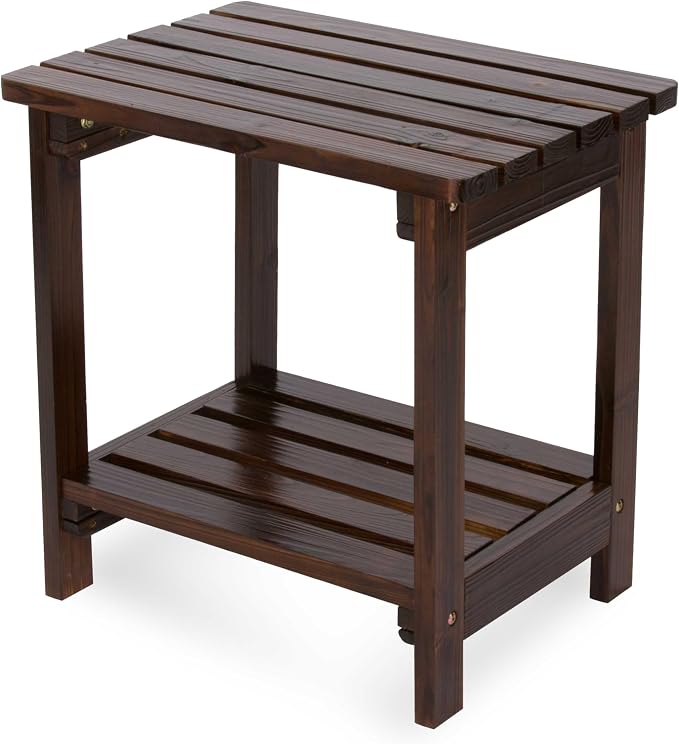 Shine Company Providence Rectangular Solid Wood Table, Outdoor Adirondack Small Patio Table – Burnt Brown