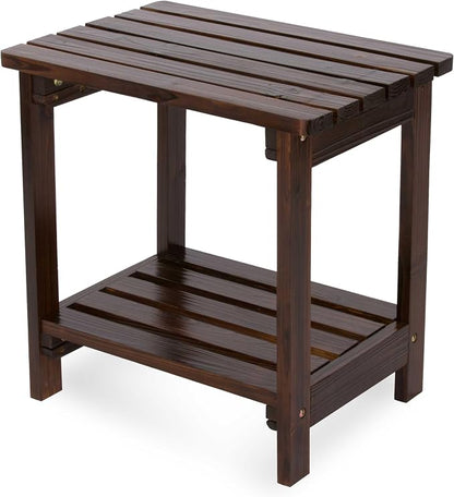 Shine Company Providence Rectangular Solid Wood Table, Outdoor Adirondack Small Patio Table – Burnt Brown