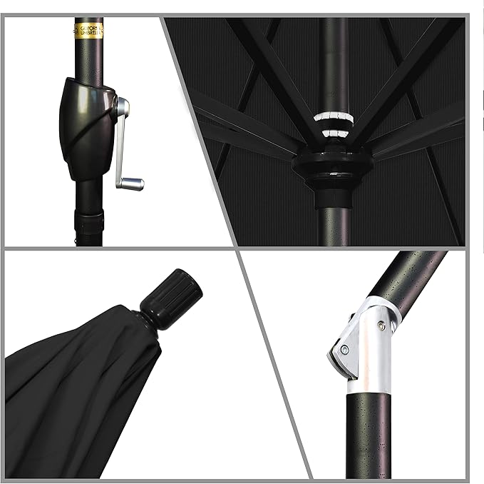 California Umbrella GSPT908302-5408 9' Round Aluminum Market, Crank Lift, Push Button Tilt, Black Pole, Sunbrella Patio Umbrella, 9-Feet