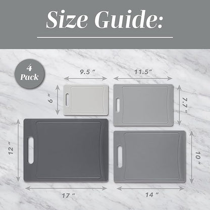 COOK WITH COLOR Non-Slip Cutting Board Set – Kitchen Essentials with Easy Grip Handle for Meat, Veggies, and Fruits, 4 Cutting Boards, Gray-New