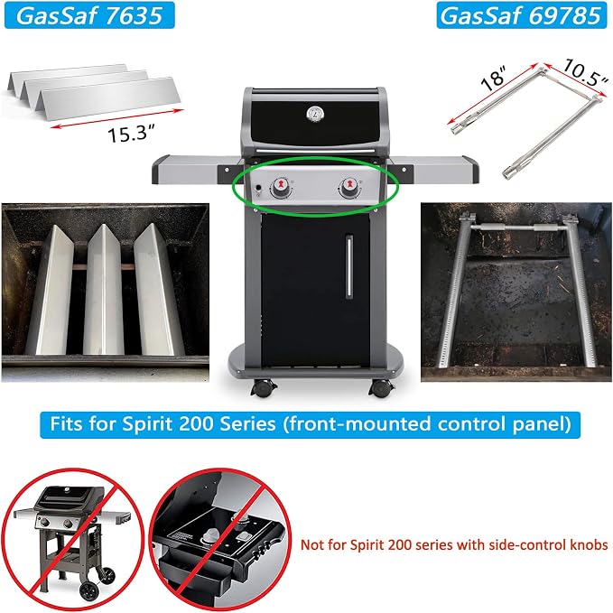 Gassaf 18 inch Burner Tube Set Replace for Weber 69785, Weber Spirit 200, Spirit E210 S210 E220 S220 Series Gas Grills with Up Front Controls(2013 Model Years and Newer),Stainless Steel durable Burner