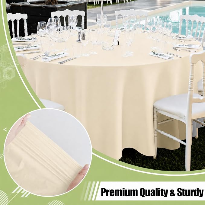 Smiry Disposable Table Cloth - 6 Pack, 84 Inch Round Waterproof Tablecloths for Parties, Decorative Plastic Table Cover, Leakproof & Sturdy, Beige