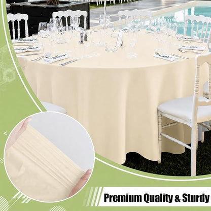 Smiry Disposable Table Cloth - 6 Pack, 84 Inch Round Waterproof Tablecloths for Parties, Decorative Plastic Table Cover, Leakproof & Sturdy, Beige