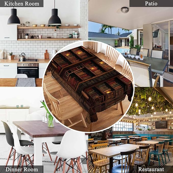 Swono Old Bookshelf Tablecloths Mysterious Library Bookshelf Kitchen Dinning Tabletop Decoration, Polyester Talking Table Cover for Indoor Outdoor 50x72 Inch Tablecloth