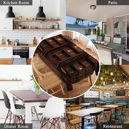 Swono Old Bookshelf Tablecloths Mysterious Library Bookshelf Kitchen Dinning Tabletop Decoration, Polyester Talking Table Cover for Indoor Outdoor 50x72 Inch Tablecloth
