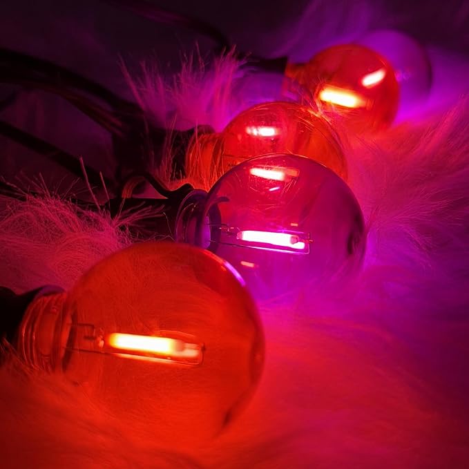 50Ft G40 LED Outdoor Christmas String Lights, Christmas Decorations with 27 LED Shatterproof Clear Orange and Purple Globe Bulbs(2 Spare), Hanging Patio Night Lights for Home Party Garden Yard Decor