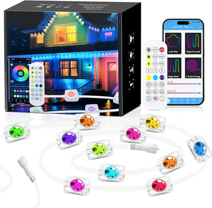 150FT Permanent Outdoor Lights for House, 24V RGB+IC Smart Outside Lights with 221 Modes, App & Remote Control, IP68 Waterproof, Year-Round Roof & Eaves Lighting for Christmas, Holidays (150FT)