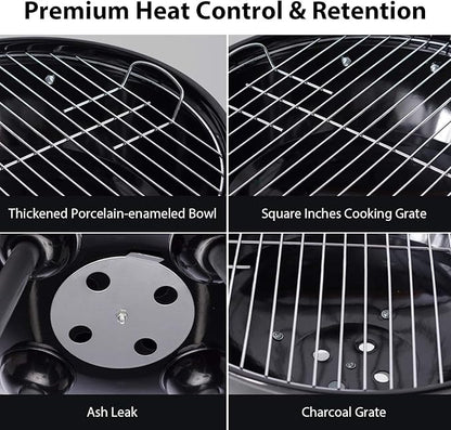 Charcoal Grill 18 inch Barbecue Grill with Waterproof Grill Cover for Outdoor Courtyard Picnic Camping Tailgating BBQ Kettle