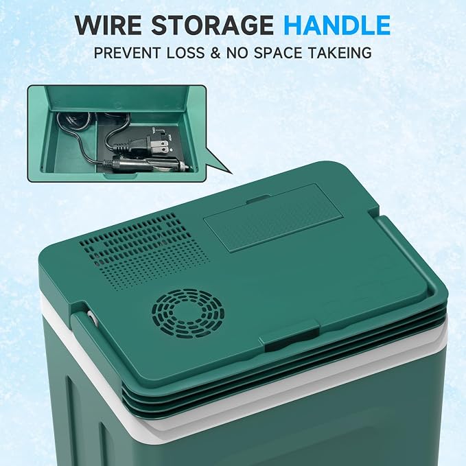 Electric Cooler & Warmer with Handle 26.5 Quart/25L Portable Thermoelectric Fridge for Vehicles & Trucks with 110V AC & 12V DC, 12V Car Cooler for Camping, Travel Army Green | Thermoelectric Fridge for Vehicles ,Small Electric cooler for Camping/Outdoo...